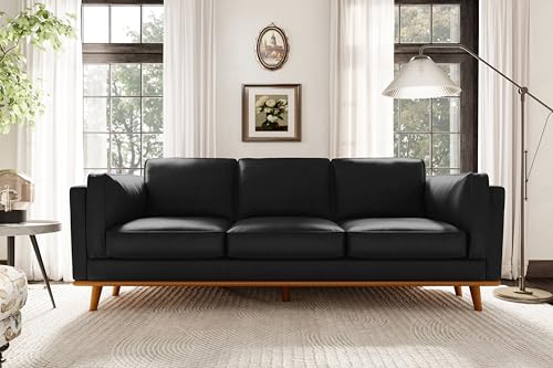 Valencia Artisan Full Leather Sofa 88” | Pure Full Italian Nappa Leather Couch, Solid Wood Accent, Ultimate Comfort, Black