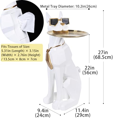 White 27-Inch Dog Side Table, Butler Statue with Tray & Tissue Holder, view 5