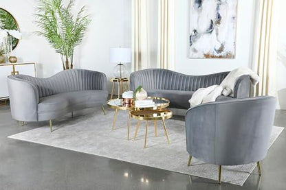 Coaster Home Furnishings - Sophia - 3-Piece Velvet Upholstered Sofa Set with Channel Tufting and Inverted Camel Back - Contemporary - Living Room - Gray - 506864-S3