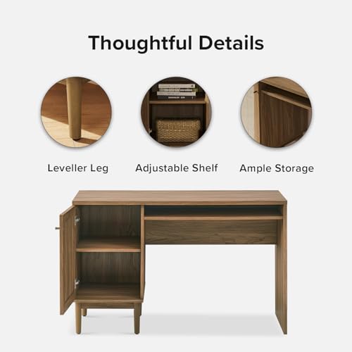 Haylee Boho Farmhouse Writing Desk, with Natural Rattan Exterior Door, view 6