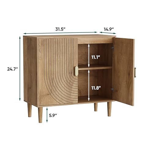 Oak Sideboard Cabinet, Freestanding Buffet Cabinet with Line Groove Design, view 3