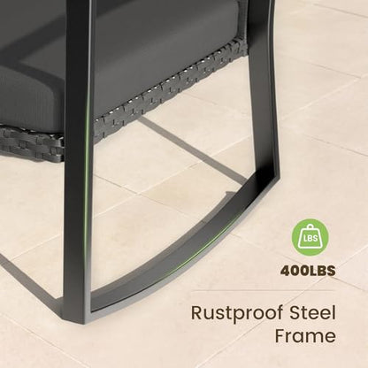 Rocking Patio Bistro Sets - All-Weather - 3 Piece Rattan Conversation Furniture Set, Wicker Outdoor Front Porch Chair for Balcony, Porch, Garden, Backyard, Poolside,Medium Gray