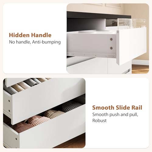 White 6 Drawer Dresser for Bedroom with LED Light & Deep Drawers, view 8