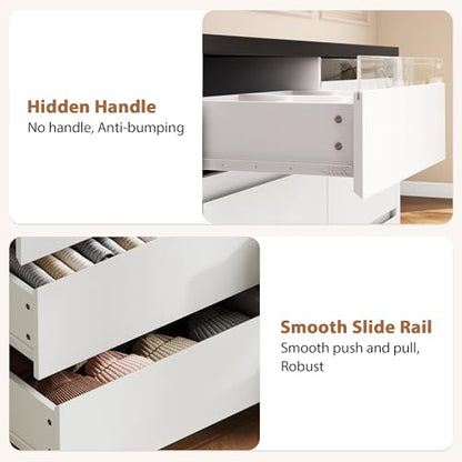 White 6 Drawer Dresser for Bedroom with LED Light & Deep Drawers, view 8