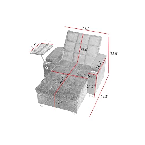 6-Position Adjustable Convertible Chaise Lounge Sleeper Chair with Storage, view 3