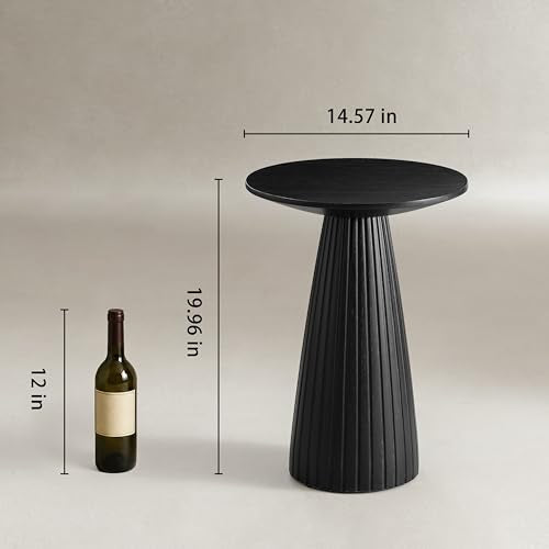 Black Pedestal Side Table 14.56'' Dia, Modern Accent End Table, Fluted Base Design, Minimalist Drink Table for Small Space Living Room, Bedroom
