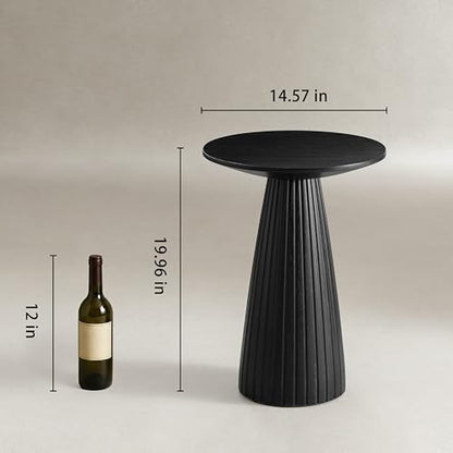 Black Pedestal Side Table 14.56'' Dia, Modern Accent End Table, Fluted Base Design, Minimalist Drink Table for Small Space Living Room, Bedroom