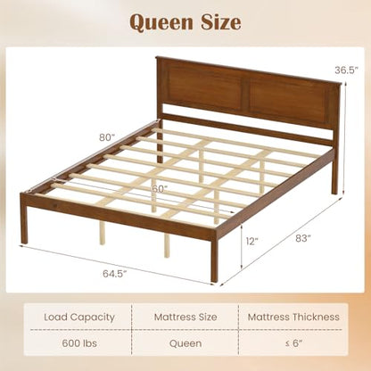 Queen Bed Frame with Solid Wood Legs and Wooden Slats, view 3