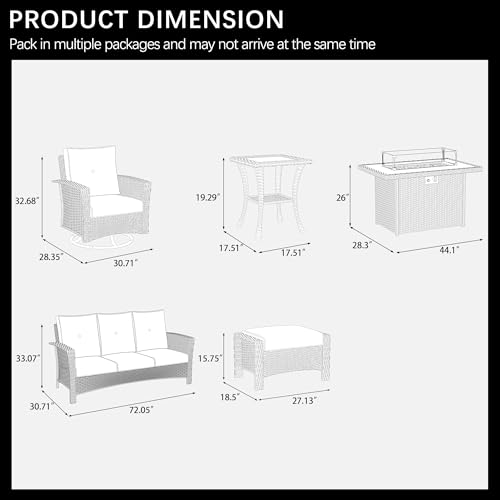 10 Piece Wicker Patio Furniture Set with Fire Pit Table, Classis Outdoor Conversation 360 Degree Swivel Chairs Set with Coffee Table
