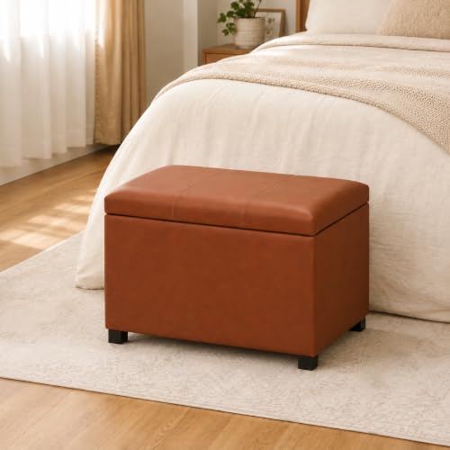 24-Inch Storage Ottoman Bench, Foot Stool Ottoman with Storage, view 2
