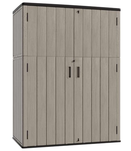 Outdoor Storage Shed,57 Cu.ft Vertical Outdoor Storage Cabinet Waterproof, Outdoor Resin Tool Shed for Patio Furniture, Garden Tools, Pool Accessories, Lawn Mower(Coffee Color)