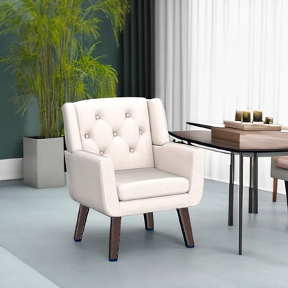 Accent Chair Button-Tufted Upholstered Living Room Chairs Comfy Reading Mid Century Modern with Linen Fabric Lounge Arm for Bedroom (Beige) 29.33D x 28.94W x 34.65H Inch