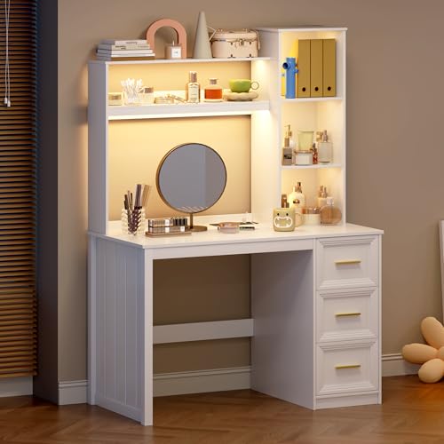 40” Home Office Desk with Hutch and Drawers, Computer Desk White, view 7