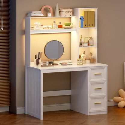 40” Home Office Desk with Hutch and Drawers, Computer Desk White, view 7