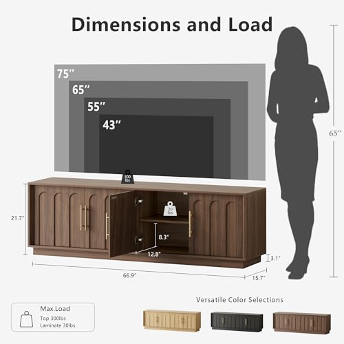 67" Mid Century Modern TV Stand for 75 Inch TV, Walnut, view 3
