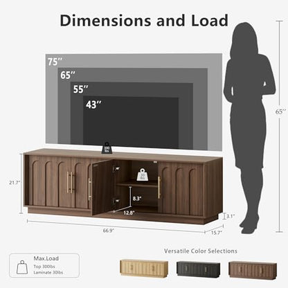 67" Mid Century Modern TV Stand for 75 Inch TV, Walnut, view 3