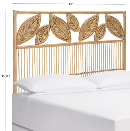 SAFAVIEH Furniture - Lusine Queen Headboard - Honey Brown Wash - Rattan & Solid Wood - Handwoven Tropical Design for Bedroom & Guest Room, 60" W x 2.6" D x 55.1" H (HBD6503A-Q)