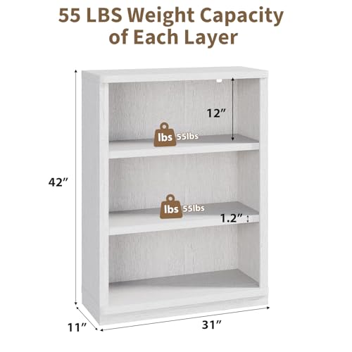 3 -Tier Bookcase, 42" Tall Book Shelf(White), view 4