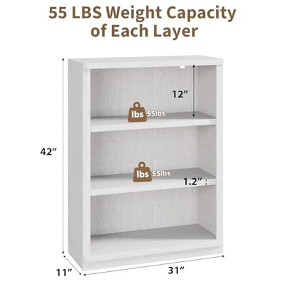 3 -Tier Bookcase, 42" Tall Book Shelf(White), view 4