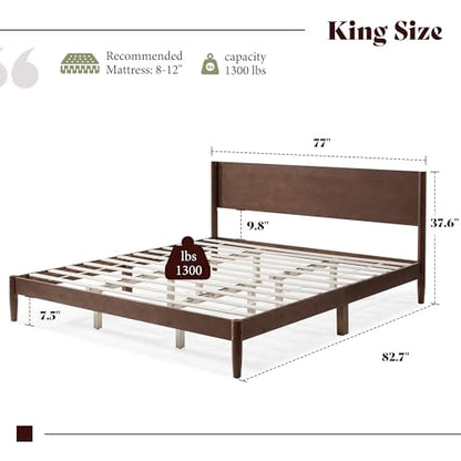 Solid Wood King Bed Frame, Mid Century Bed with Headboard, Walnut, view 3