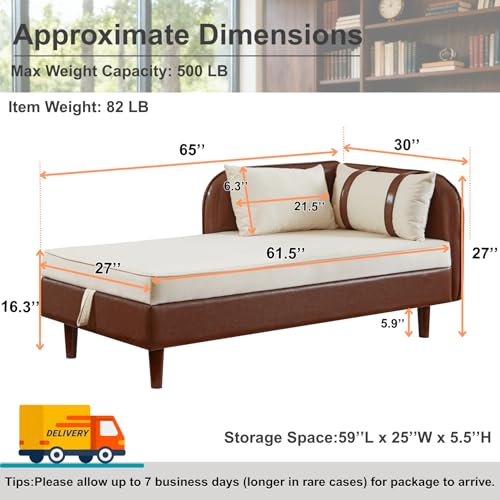 65'' Chaise Lounge with Storage Space, Oversized Indoor Recliner, view 3