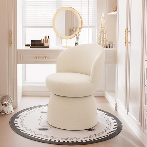 360 Degree Swivel Vanity Chair, Barrel Textured Accent Chair with Boucle Fabric, Modern White Accent Chairs, for Living Room, Dressing Room, Reading Nook