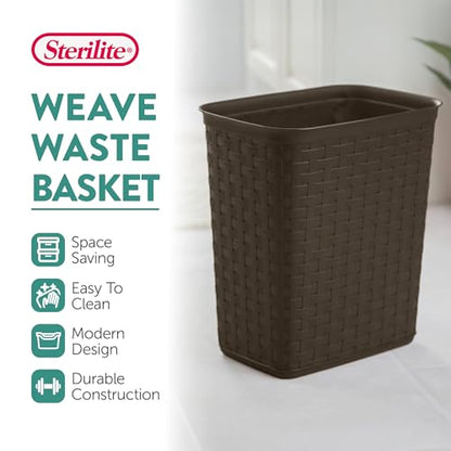 3.4 Gallon Weave Wastebasket, Small, Decorative Trash Can for the Bathroom, Bedroom, Dorm Room, or Office, Espresso Brown, 6-Pack