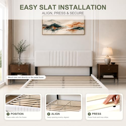 Queen Upholstered Platform Bed Frame with Adjustable Padded Headboard, view 8
