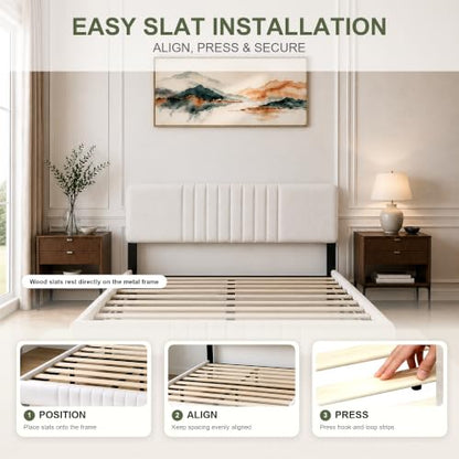 Queen Upholstered Platform Bed Frame with Adjustable Padded Headboard, view 8