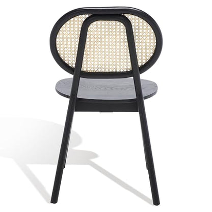 SAFAVIEH Couture Collection Kristianna Tropical Coastal Black/Natural Rattan Round Back Chair Set of 2