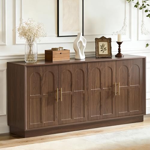Arched Sideboard Buffet Cabinet with Storage, Walnut, view 2