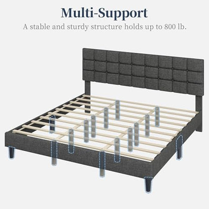 Yaheetech King Size Upholstered Tufted Bed Frame with Headboard, view 7