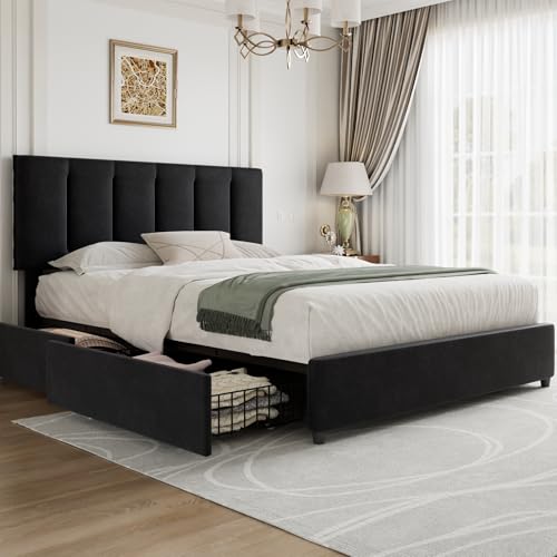 Black Heavy-Duty Platform Bed Frame with Storage, view 2