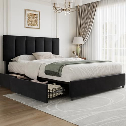 Black Heavy-Duty Platform Bed Frame with Storage, view 2