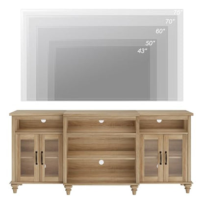 Farmhouse TV Stand for TVs Up to 75 inch, TV Cabinet with Glass Door and Shelf, view 7