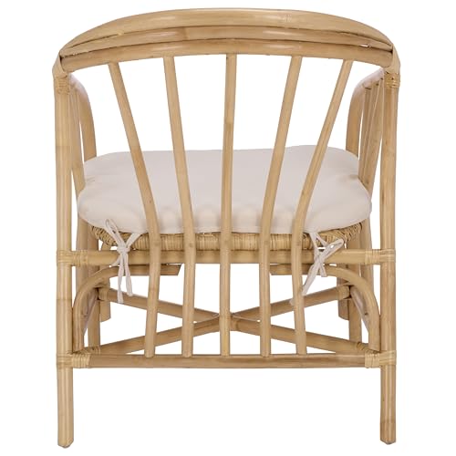 SAFAVIEH Home Collection - Billie Tropical Rattan Dining Chair, Natural & Cream Upholstered Seat, Coastal Accent Chair, Fully Assembled (SEA8041A)