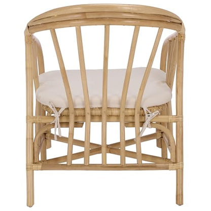 SAFAVIEH Home Collection - Billie Tropical Rattan Dining Chair, Natural & Cream Upholstered Seat, Coastal Accent Chair, Fully Assembled (SEA8041A)