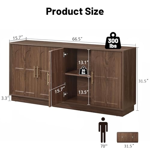 Arched Sideboard Buffet Cabinet with Storage, Walnut, view 3