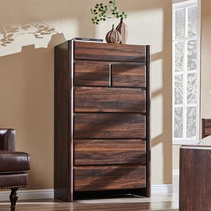 Modern 7 Drawers Dresser for Bedroom, 54.7" Tall Dresser-Brown, view 7