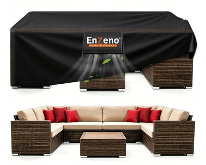 Patio Furniture Set Cover,Outdoor Sectional Sofa Couch Set Covers Waterproof,Garden Dining Table Chair Set Cover Outside Rectangular Heavy Duty Weatherproof 110" L x 82" W x 28" H Black
