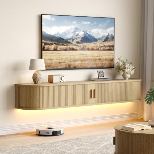 71" Floating TV Stand, Wall Mounted Entertainment Center Oak, view 2