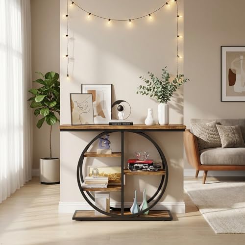 Industrial Console Table, 5-Tier Narrow Entryway Table with Storage Shelves, Rustic Brown, 41.3 Inch, for Living Room Hallway Foyer