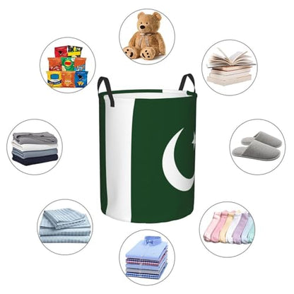 Pakistan flag print circular laundry hamper, view 8