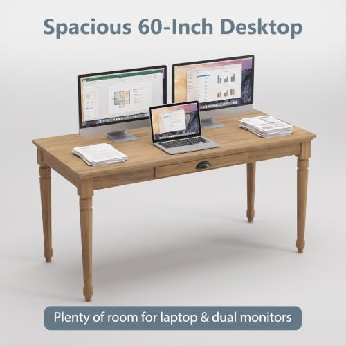 60" Rustic Farmhouse Wood Writing Desk with Storage Drawer, view 6