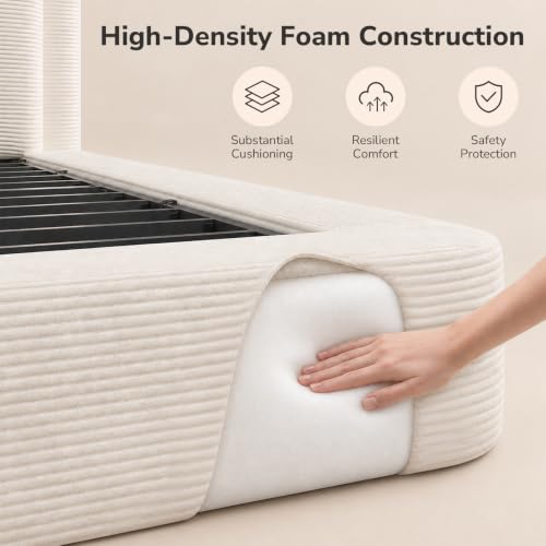 Upholstered Cloud Bed Frame Queen with Plush Padded Headboard, Beige, view 5