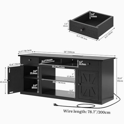 Farmhouse TV Stand with Storage Cabinets for 65" TV, Black, view 3