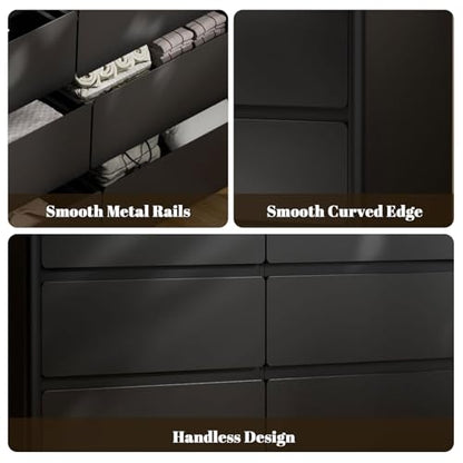9 Drawer Dresser for Bedroom, 63" Long Black Chest of Drawers w/LED Lights, view 7