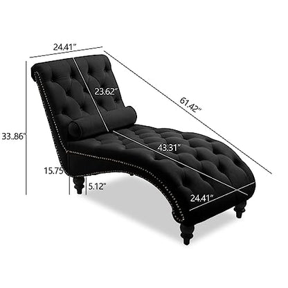 Chaise Lounge Chair Indoor, Button-Tufted Bedroom Lounge Chair, view 3