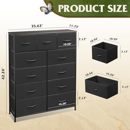 Tall Dresser for Bedroom, 11 Drawer Chest of Drawers, Charcoal Black, view 4