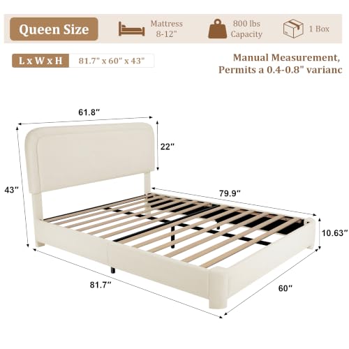Boucle Queen Size Bed Frame with Adjustable Headboard, view 3